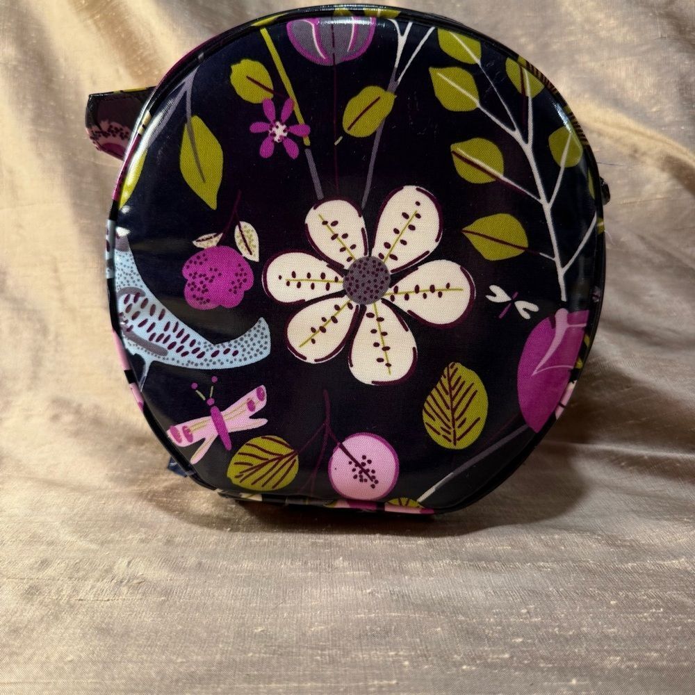 Vera Bradley FLORAL NIGHTINGALE HATBOX Cosmetic makeup TRAVEL CASE Blue BIRD